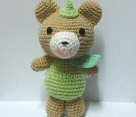 Green Leaf Teddy Bear - Finished Handmade Amigurumi crochet doll Home decor Birthday gift Baby shower toy